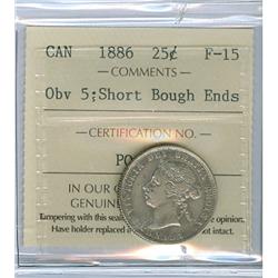 1886 25¢ Obv. 5 Short bough ends ICCS F15.