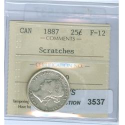 1887 25¢  ICCS F-12, (scratches), on reverse.