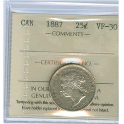 1887 25¢ ICCS VF30. Key issue with nice strike.