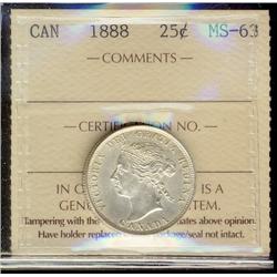 1888 25¢ ICCS MS63.  Sparkling white issue with lots of lust