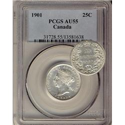 1901 25¢ PCGS AU55.  PQ example with superb lustre.