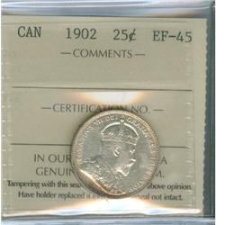1902 25¢ ICCS EF45.  White with lustre and light rim tone.