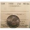 1930 25¢ ICCS MS64.  Lustrous
