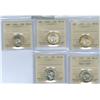 1937 - 1950 25¢ ICCS MS64.  Lot of five coins including 1937