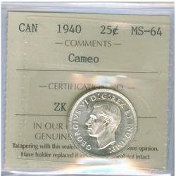 1940 25¢ ICCS MS-64, Cameo.