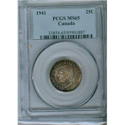 1941 25¢ PCGS MS65.  Bluish gold tint on obv.