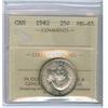1942 25¢ ICCS MS65.  Frostly with light rim tone.