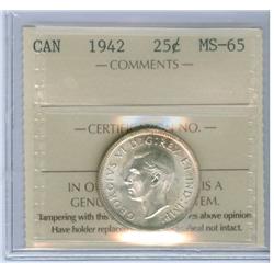 1942 25¢ ICCS MS65, Brilliant and lustrous.