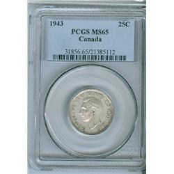1943 25¢ PCGS MS65. Lustrous.