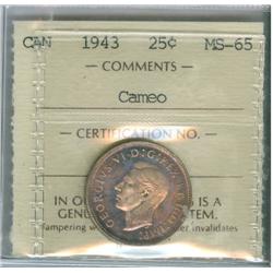 1943 25¢ ICCS MS65.  Golden to reddish tone.