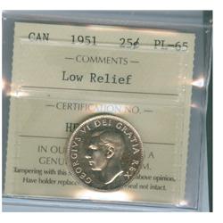1951 25¢ LR ICCS PL65.  Brilliant with very light gold tint 