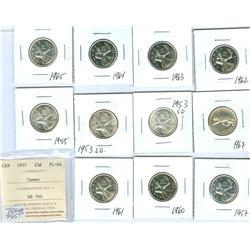 1953-1967 25¢.  Lot of 11 coins including, 1953 SD, 1953 LD,