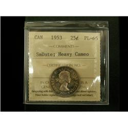 1953 25¢ Sm Date, Hvy Cameo ICCS PL65