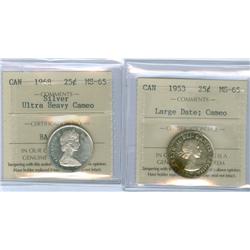 1953 LD Cameo  and 1968 Silver Ultra Hvy Cameo 25¢. Lot of t