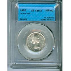 1955 Doubled date 25¢ CCCS MS-60; Double Date. In CCCS hard 