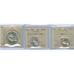 1958 25¢ PL65 Cam, 1968 25¢ MS64 Hvy Cam & 1951 $1 MS63.  Lo