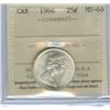 Image 1 : 1966 25¢ ICCS MS66. Blast white example.