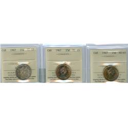 1967  Lot of 3  ICCS graded 25¢ coins, all MS65 and superbly