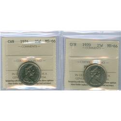1970 & 1974 25¢ ICCS MS66. Gem issues.