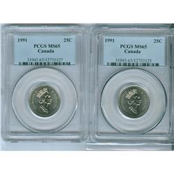 1991 25¢ PCGS MS65.  Lot of two coins.