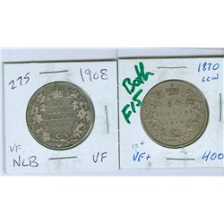 1870 50¢ LCW & 1908 .  Lot of 2 coins both F15.