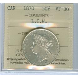 1870 50¢ LCW ICCS VF-30 A nice example with problem free.