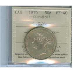 1870 50¢ LCW ICCS EF40.   Light tone and lustre.