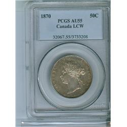 1870 50¢ LCW PCGS AU55. Sharp details with lustre.