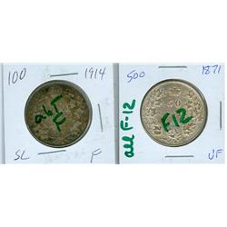 1871 & 1914 50¢.  Lot of 2 coins. Abt F to Fine.