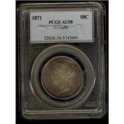 1871 50¢ PCGS AU-58  Toned with lots of luster.  Excellent s