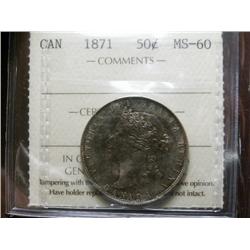 1871 50¢ ICCS MS60PQ. Medium autumn shades over underlying l