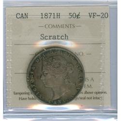 1871H 50¢ ICCS VF20. Designated scratch, barely visible.