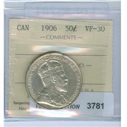 1906 50¢ ICCS VF-30. Lightly toned.