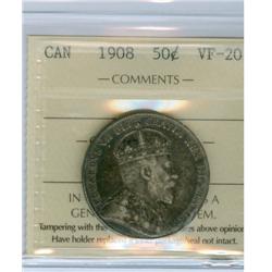 1908 50¢ ICCS VF20 A nice example with problem free.