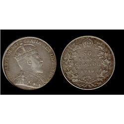 1910 50¢ Edw Lvs.  A nice example VF30.  Greyish in colour w