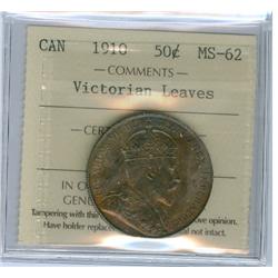 1910 50¢ Vict Lvs ICCS MS62.  Intense toning with underlying