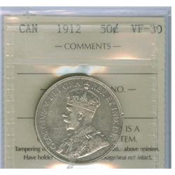 1912 50¢ ICCS VF30.  Nice coin with one spot of toning on re