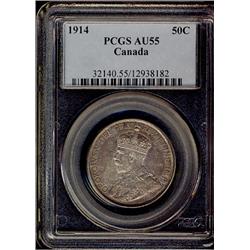 1914 50¢ PCGS AU55 Good lustre underneath lovely toning. Key