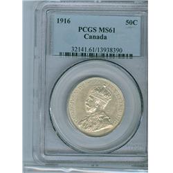 1916 50¢ PCGS MS61.  Lustrous with very light gold tint.