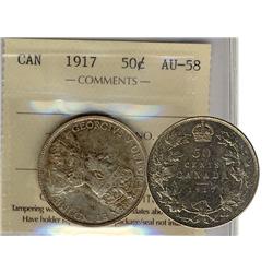 1917 50¢  ICCS AU58, A nice example with lots of lustre.