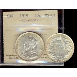 1919 50¢ ICCS MS64.  White with golden rim tone.