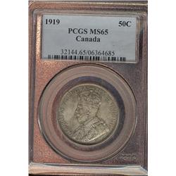 1919 50¢ PCGS MS65PQ, intense autumn shades over full underl