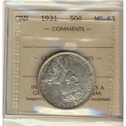 1931 50¢ ICCS MS63.  Brilliant mint state example.