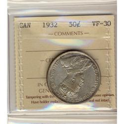 1932 50¢ ICCS VF30.  Light remaining lustre