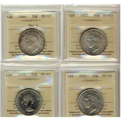 1937, 1944 Far 4, 1951 and 1958  Lot of 4 ICCS graded 50¢ co