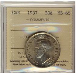 1937 50¢ ICCS MS65.  Lots of lustre with two shades of tone 