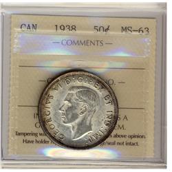 1938 50¢ ICCS MS63.  Strongly struck with frostlike finish.