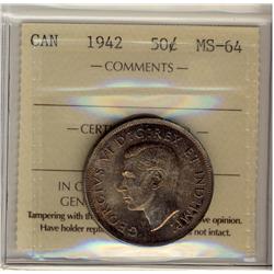 1942 50¢ ICCS MS64.  Gem eye appeal PQ.
