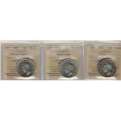 1945 Cameo, 1947 C7R and 1947 ML 50¢.  Lot of three coins al