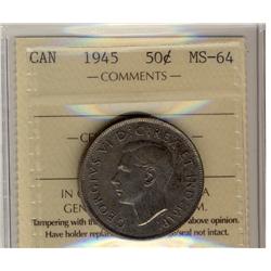 1945 50¢ ICCS MS64.  Darkly toned issue.